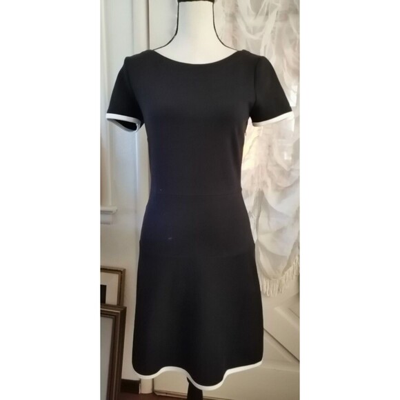 J. Crew Navy A-Line Dress White Trim Short Sleeve SZ 2 Side Zip Work Office - Picture 1 of 3